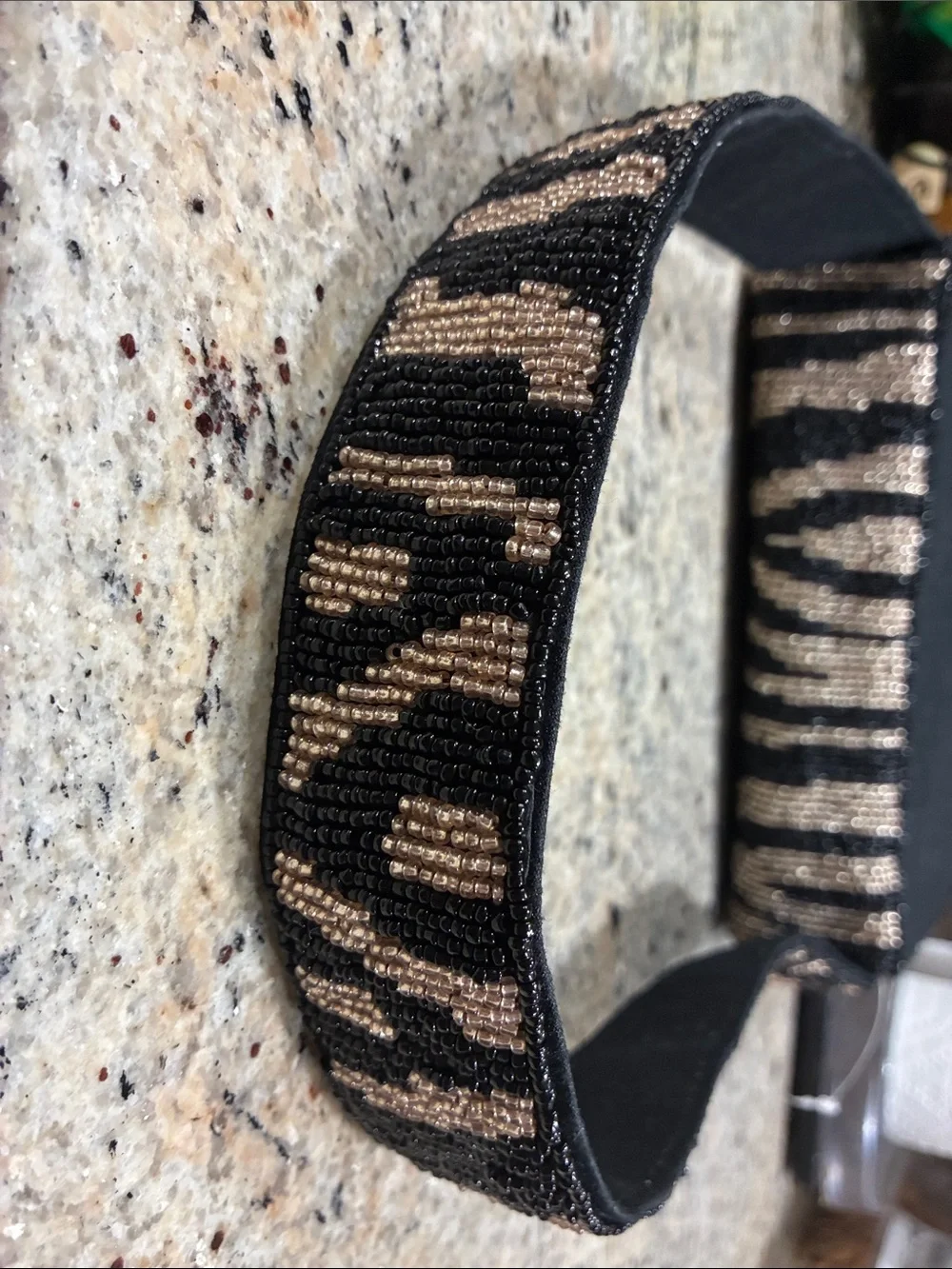 Beaded Zebra-Pattern Shoulder Bag in Black and Brown